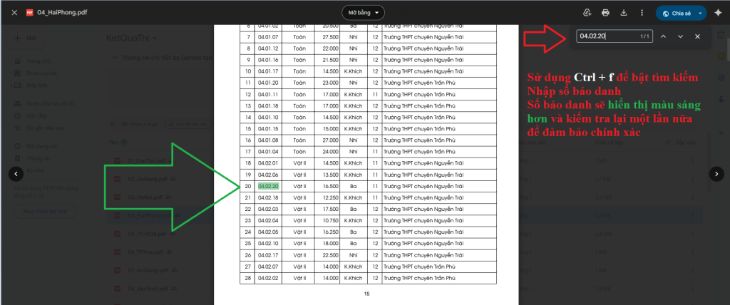 Kết quả tra cứu điểm thi kỳ thi học sinh giỏi quốc gia