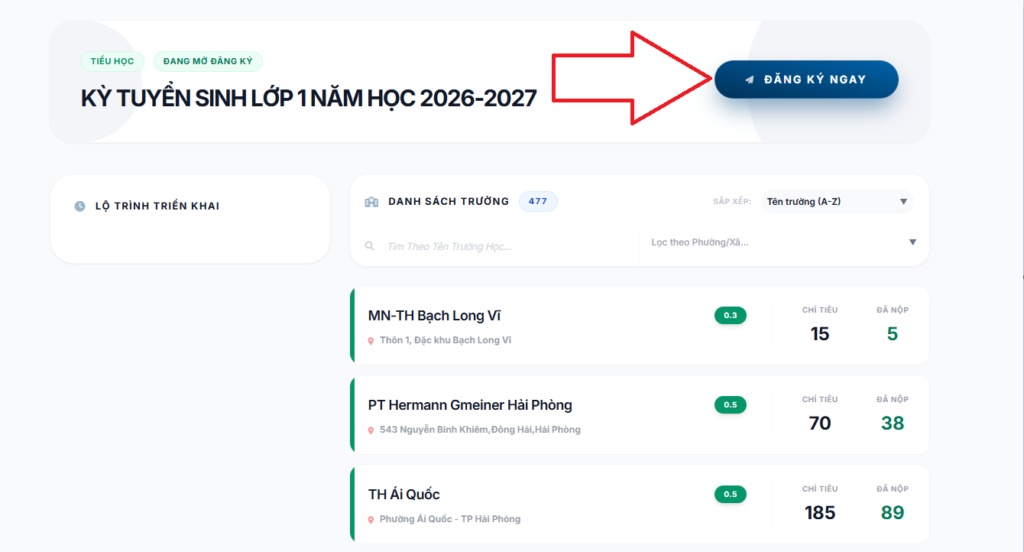 Đăng ký Kỳ tuyển sinh lớp 1